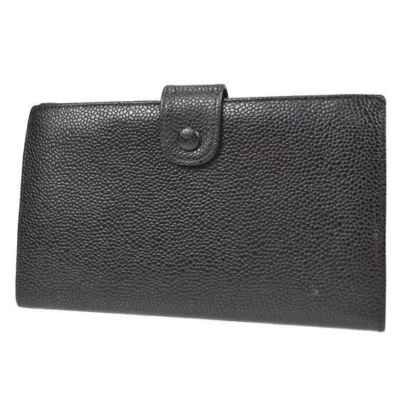 Chanel Long Bifold Wallet Purse Black Calfskin